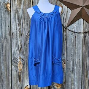 Blue Silk Dress Shoshanna Size 2 Beaded Goddess Neck Sleeveless Pockets Cobalt